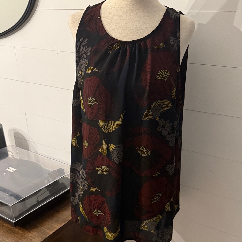 LOFT Black and Red Floral Blouse